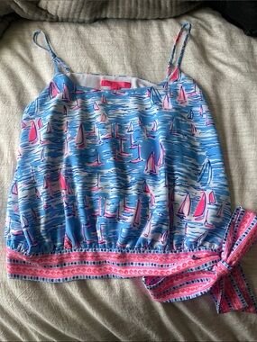 Lilly Pulitzer Blue and Pink Sailboat Print Tank Top